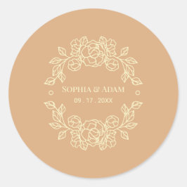 Minimalistisch Elegant Bloemendesign Beige Ronde Sticker