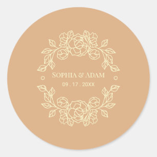 Minimalistisch Elegant Bloemendesign Beige Ronde Sticker