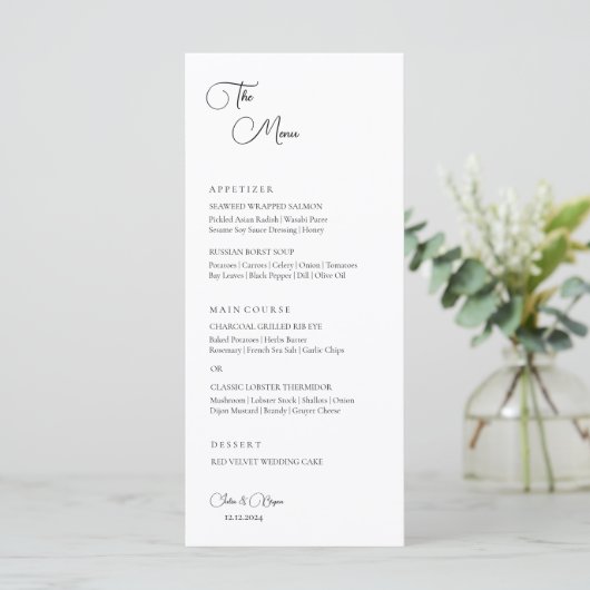 Minimalistisch Elegant Bruiloft Menu (Staand voorkant)