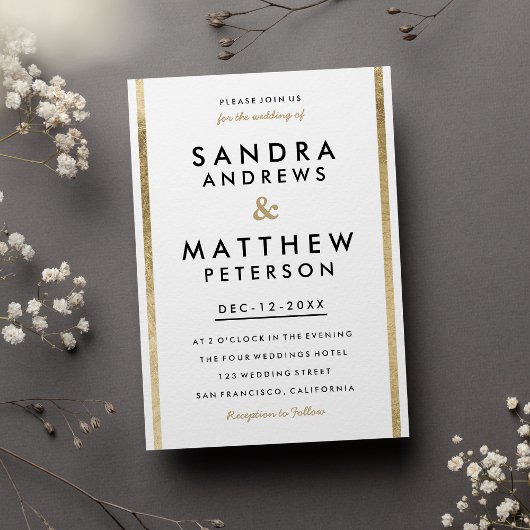 Minimalistisch Elegant Chique Wit Goud Strepen Bru Kaart