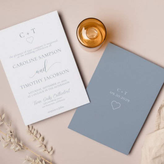 Minimalistisch Elegant Dusty Blue Wedding Kaart
