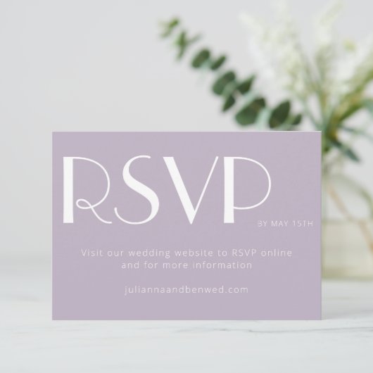 Minimalistisch Elegant Dusty Lila Deco Wedding Onl RSVP Kaartje (Staand voorkant)