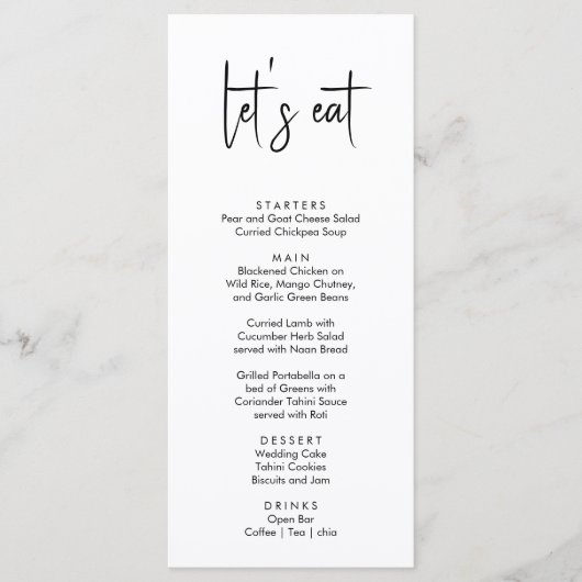 Minimalistisch elegant eenvoudig modern huwelijksm menu (Voorkant)