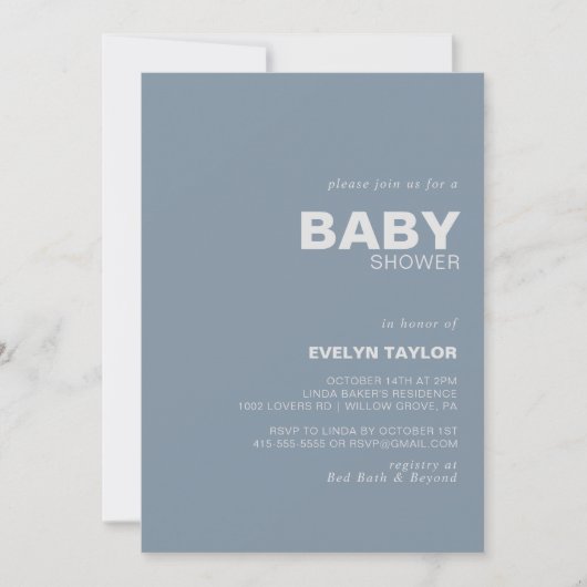 Minimalistisch Elegant Foral Blue Baby shower Kaart (Voorkant)