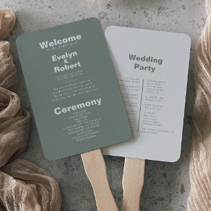 Minimalistisch Elegant Formal Green Wedding Progra Handwaaier