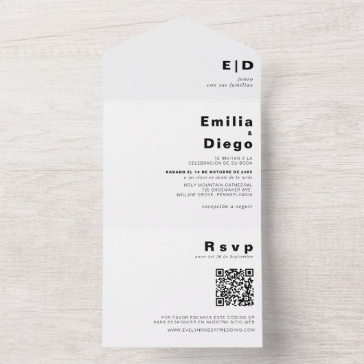 Minimalistisch elegant formeel Boda Wedding All In One Uitnodiging (Binnen)