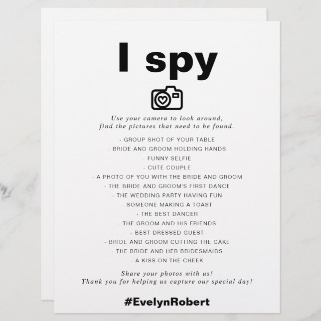 Minimalistisch elegant formeel I Spy Wedding Game (Voorkant / Achterkant)