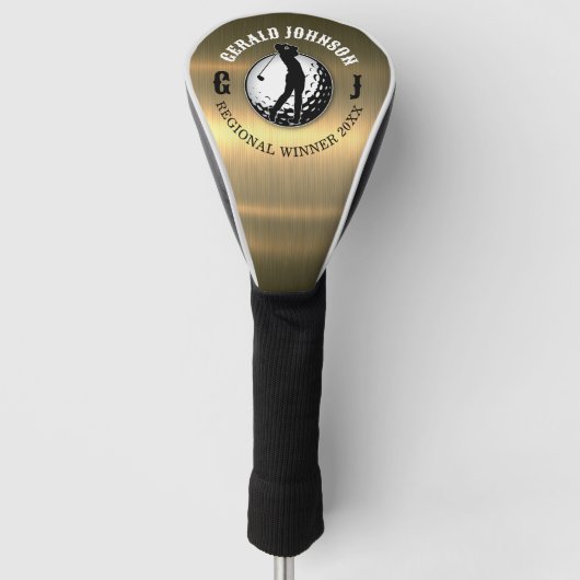 Minimalistisch Elegant Geborsteld Goud Golfontwerp Golfheadcover (Voorkant)