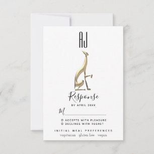 Minimalistisch Elegant Gold Foil Greyhound Dog Wed RSVP Kaartje