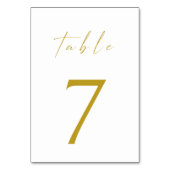 Minimalistisch Elegant Gold Script Table Number Kaart (Achterkant)