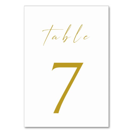 Minimalistisch Elegant Gold Script Table Number Kaart (Achterkant)