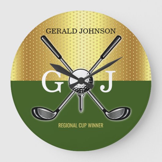 Minimalistisch Elegant Golf Monogram Grote Klok (Voorkant)
