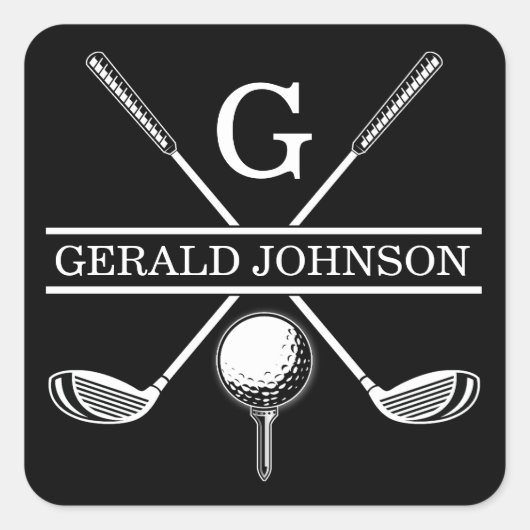 Minimalistisch Elegant Golf Monogram op Maat Vierkante Sticker (Voorkant)