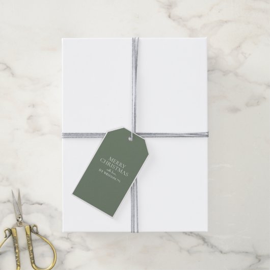 Minimalistisch Elegant Green White Merry kerst Cadeaulabel (Met Touw)