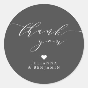 Minimalistisch elegant hart zwart wit bedankt ronde sticker