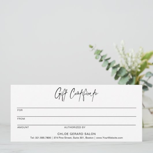 Minimalistisch Elegant Minimaal Modern Cadeaubon (Staand voorkant)