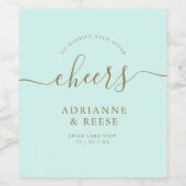 Minimalistisch elegant Mint Green & Gold Wedding Wijn Etiket (Enkel label)