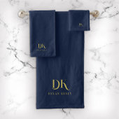 Minimalistisch Elegant Monogram Donkerblauw Goud S Bad Handdoek