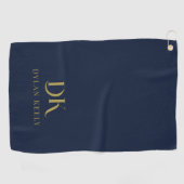 Minimalistisch Elegant Monogram Donkerblauw Goud S Golfhanddoek (Horizontaal)