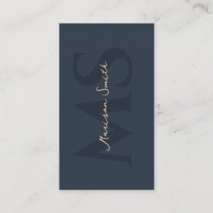 Minimalistisch Elegant Monogram Donkerblauw QR Bus Visitekaartje