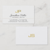 Minimalistisch Elegant Monogram Wit Goud Vlak Visitekaartje (Voorkant / Achterkant)