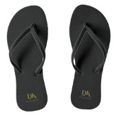 Minimalistisch Elegant Monogram Zwart Goud Stijlvo Teenslippers (Voetbed)
