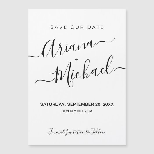 Minimalistisch Elegant Name Script Black White Wed (Voorkant)