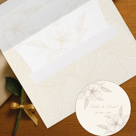 Minimalistisch Elegant Omtrek Bloemen Bruiloft Ronde Sticker