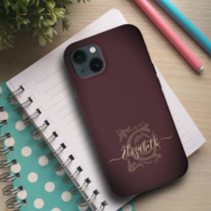 Minimalistisch Elegant Plum E Name Monogram iPhone 13 Hoesje