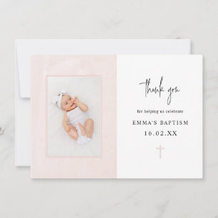 Minimalistisch Elegant Roze Waterverf Foto Baptism Bedankkaart