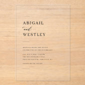 Minimalistisch Elegant Script Black and White Wedd Acryl Uitnodigingen (Voorkant)