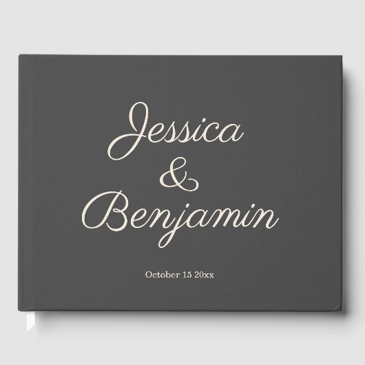 Minimalistisch Elegant Script Black and White Wedd Gastenboek (Voorkant)