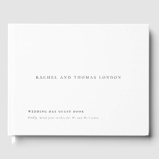 Minimalistisch Elegant Script Black White Wedding Gastenboek (Voorkant)