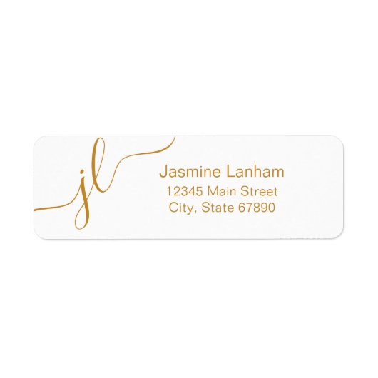 Minimalistisch Elegant Script Gold Monogram Adres Etiket (Voorkant)
