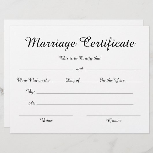 Minimalistisch Elegant Script Huwelijkscertificaat (Voorkant / Achterkant)