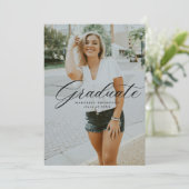 Minimalistisch Elegant Script Photo Collage Afstud Aankondiging (Staand voorkant)