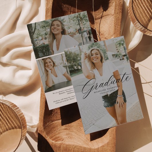 Minimalistisch Elegant Script Photo Collage Afstud Aankondiging