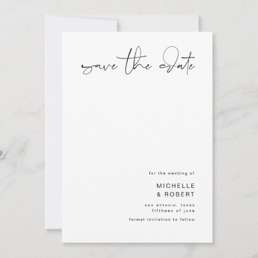 Minimalistisch elegant Script Silver Save the Date Kaart (Voorkant)