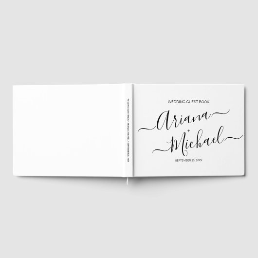 Minimalistisch Elegant script zwart-wit bruiloft Gastenboek (Volledig)