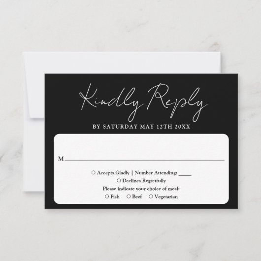 Minimalistisch Elegant Script zwart-wit bruiloft RSVP Kaartje (Voorkant)