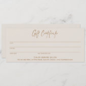 Minimalistisch Elegant Taupe Modern cadeaubon (Voorkant / Achterkant)