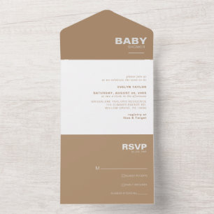 Minimalistisch elegant vormelijk bruin Baby shower All In One Uitnodiging