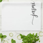 Minimalistisch Elegant White Monogram Name Script Theedoek (Gevouwen)