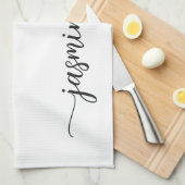 Minimalistisch Elegant White Monogram Name Script Theedoek (Quarter Fold)