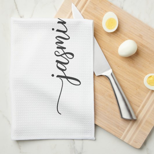 Minimalistisch Elegant White Monogram Name Script Theedoek (Quarter Fold)