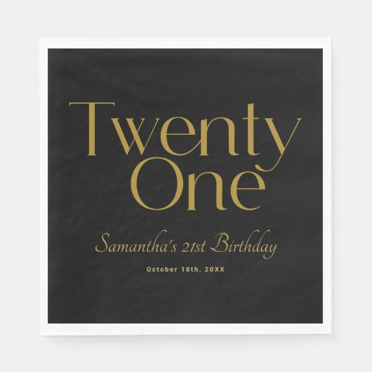 Minimalistisch Elegant Zwart Goud 21e Verjaardagsf Servet (Voorkant)