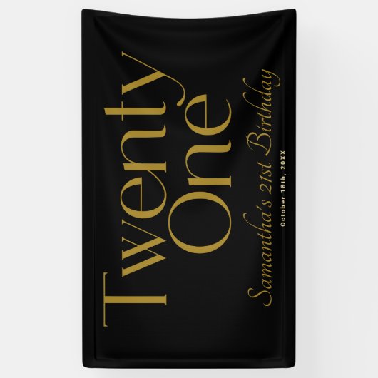 Minimalistisch Elegant Zwart Goud 21e Verjaardagsf Spandoek (Verticaal)