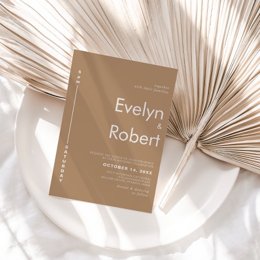 Minimalistisch ellegant formeel bruin huwelijk kaart