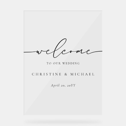 Minimalistisch ellegant Script Welkome bruiloft Acryl Bord (Voorkant)