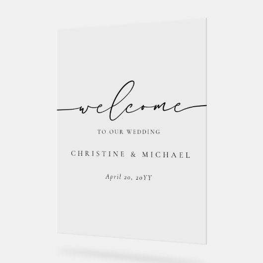 Minimalistisch ellegant Script Welkome bruiloft Acryl Bord (Hoek)